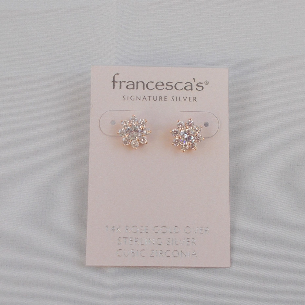 Round Rose Gold Cubic Zirconia Earrings NWT